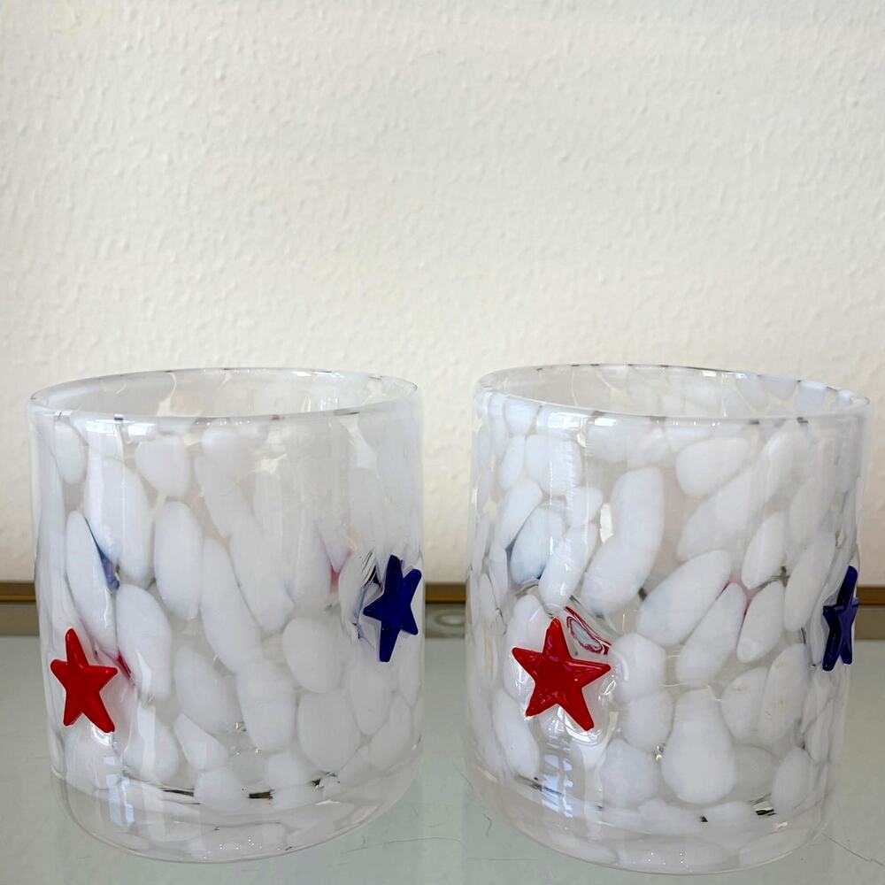 Patriotic Star Icon Confetti Double Old Fashioned Glasses Set of 2 USA Barware